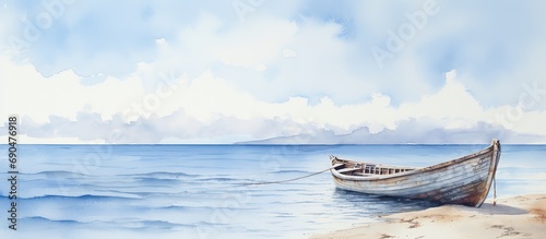 Watercolor boat painting, original artwork. photo