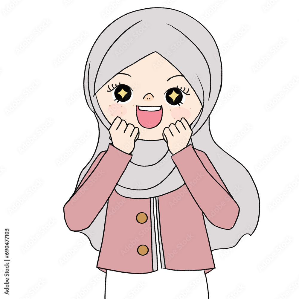 hijab girl , illustration muslim woman is surprised , girl is happy. character muslim girl cartoon hijab girl , illustration muslim woman is surprised , girl is happy. character muslim girl cartoon