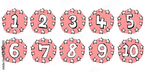 ランキングに使える手描き文字のポップな数字と星のあしらい