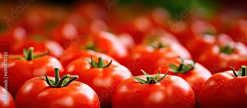 Fresh red tomato in a grocery store. © AkuAku