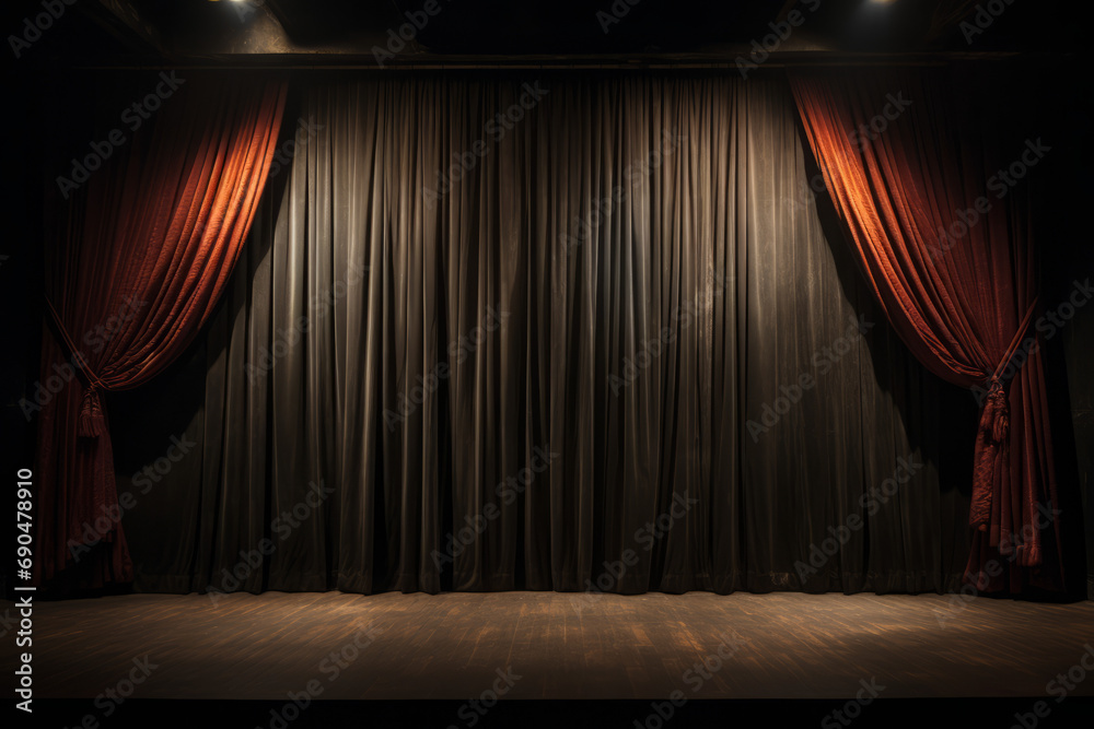 Grimdark stage curtains, downstage and main valance of theatre - obrazy, fototapety, plakaty 