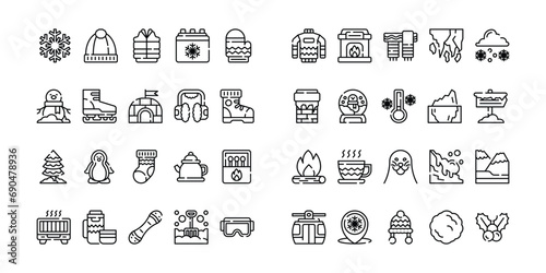 Winter Icon Set With Outline Style Simple