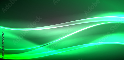 Neon-lit waves surge across background, mesmerizing dance of luminescence and motion. Dynamic backdrop captures essence of energy and modern aesthetics