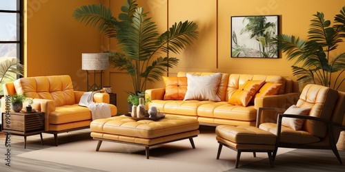 Warm and Inviting Living Room with Yellow and Orange Tones