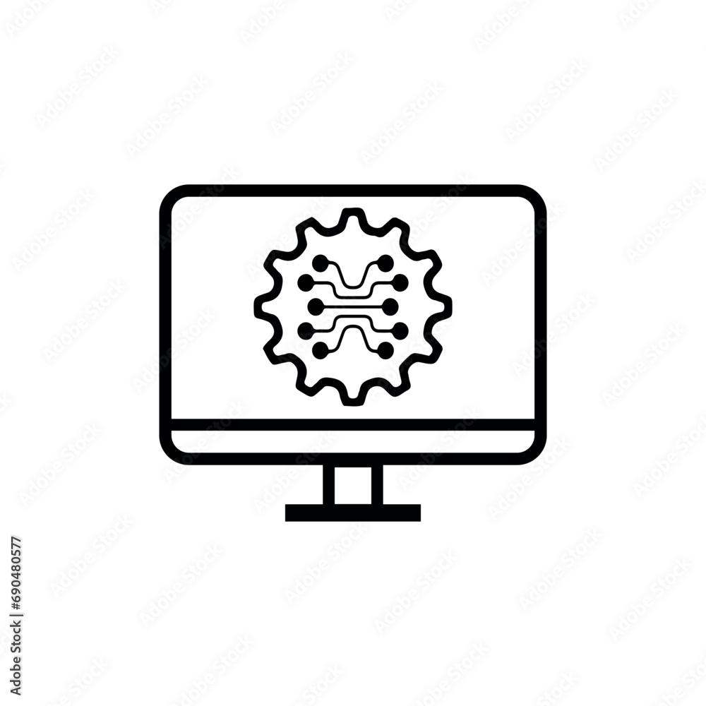 Digital technology gear computer icon concept. circuit board icon vector graphic illustration. Digital technology gear computer icon concept. circuit board icon vector graphic illustration.
