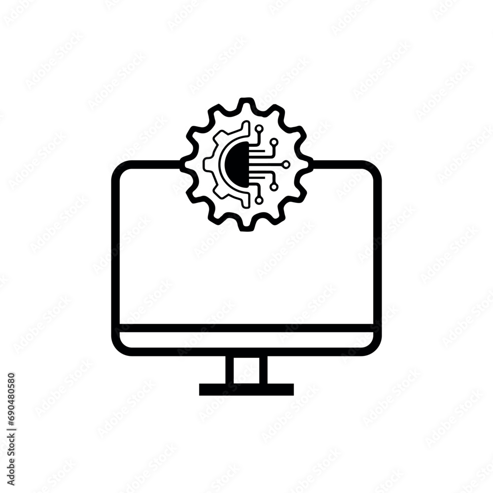 Digital technology gear computer icon concept. circuit board icon vector graphic illustration. Digital technology gear computer icon concept. circuit board icon vector graphic illustration.