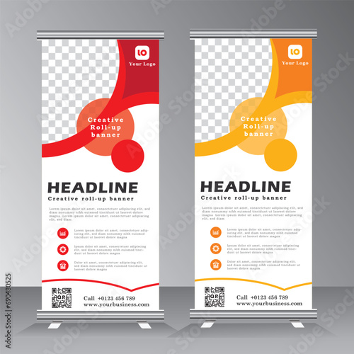 Vertical Banner Design. Business Roll Up. Banner Template. Vector illustration. roll up brochure flyer banner design. modern x-banner