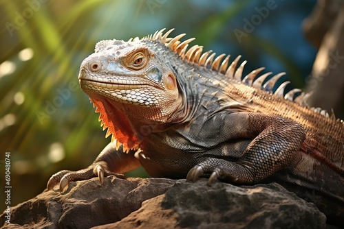  Iguana basking on a rock in natural sunlight