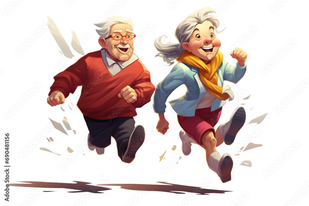 The elderly couple running a marathon. Generative Ai. The elderly couple running a marathon. Generative Ai.