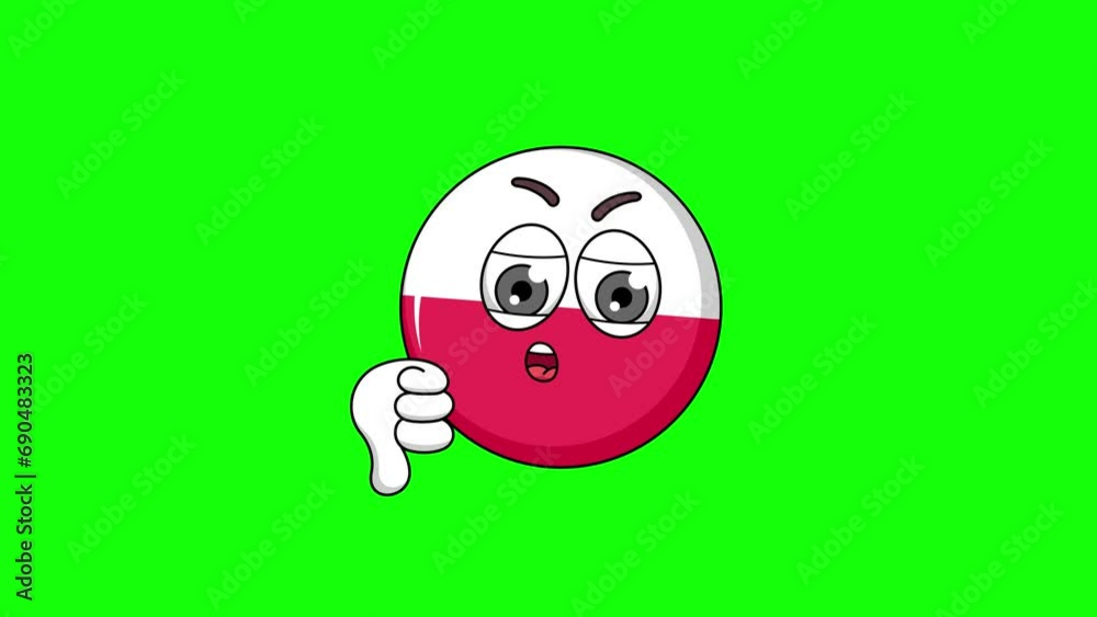 flag of poland cartoon with thumb-down hand, emoji green screen animation flag of poland cartoon with thumb-down hand, emoji green screen animation