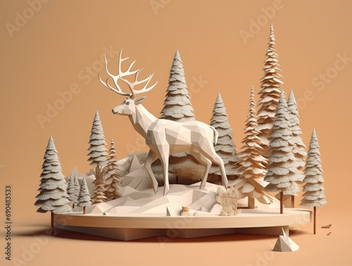 A tree on a rock with the wild deer, Generative AI © MAHMED