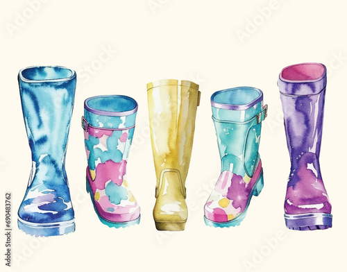 Watercolor rainboots jumps shoe 