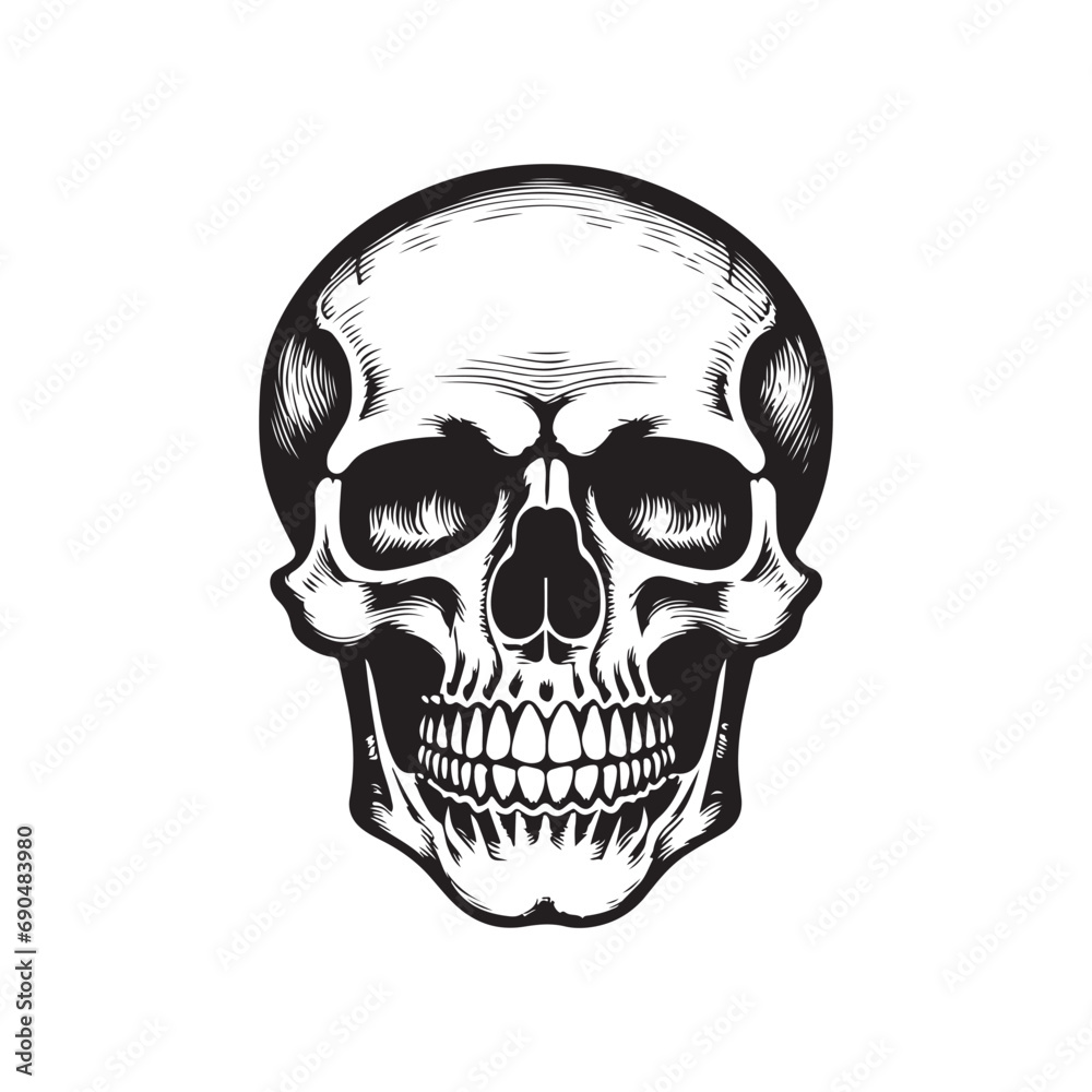 Fototapeta premium skull logo concept black and white color hand drawn vector illustration