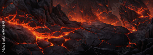 Lava rock with fire gaps between stones background Hot lava in stone