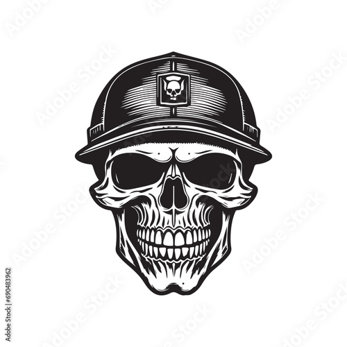 skull logo concept black and white color hand drawn vector illustration