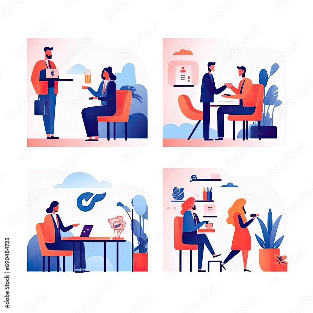 Business communication concept Flat vector illustration daily activities working on white background AI Generated