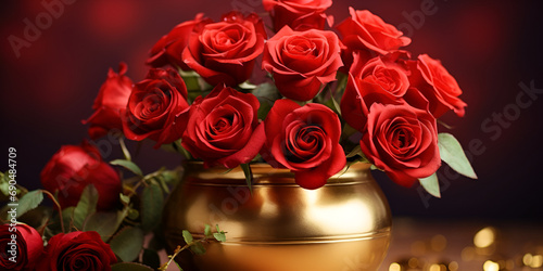 Beautiful red roses in vase generative aixa Captivating Beauty: Scarlet Roses in a Stylish Vase  photo