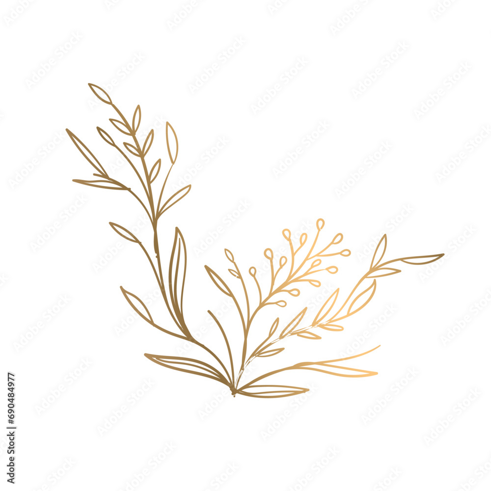 Fototapeta premium Vector hand drawn golden leave illustration