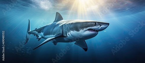 Sunlit Great White Shark with injury. © 2rogan