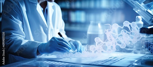 Woman doctor in lab researching human skeletal DNA samples. photo