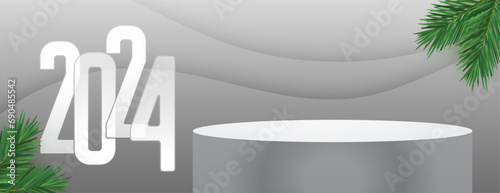 empty podium platform with 2024 text banner for new year celebration