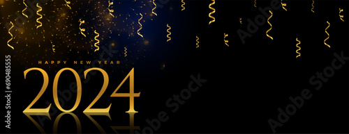 happy new year 2024 festive banner with confetti decoration