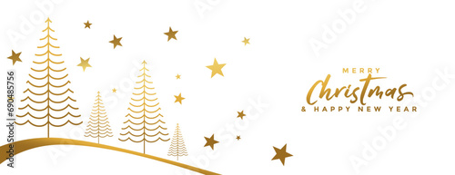 doodle style merry christmas white and golden banner