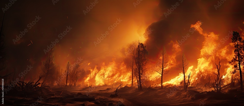 Intense forest fire caused by extreme weather.