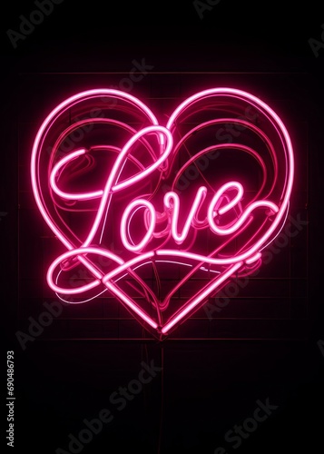 Pink Love Neon Sign Illustration with decorative heart.