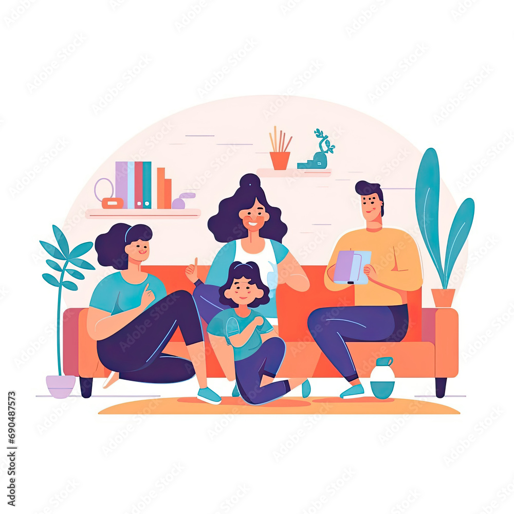 Family exercising at home Flat vector illustration daily activities working on white background AI Generated Family exercising at home Flat vector illustration daily activities working on white background AI Generated