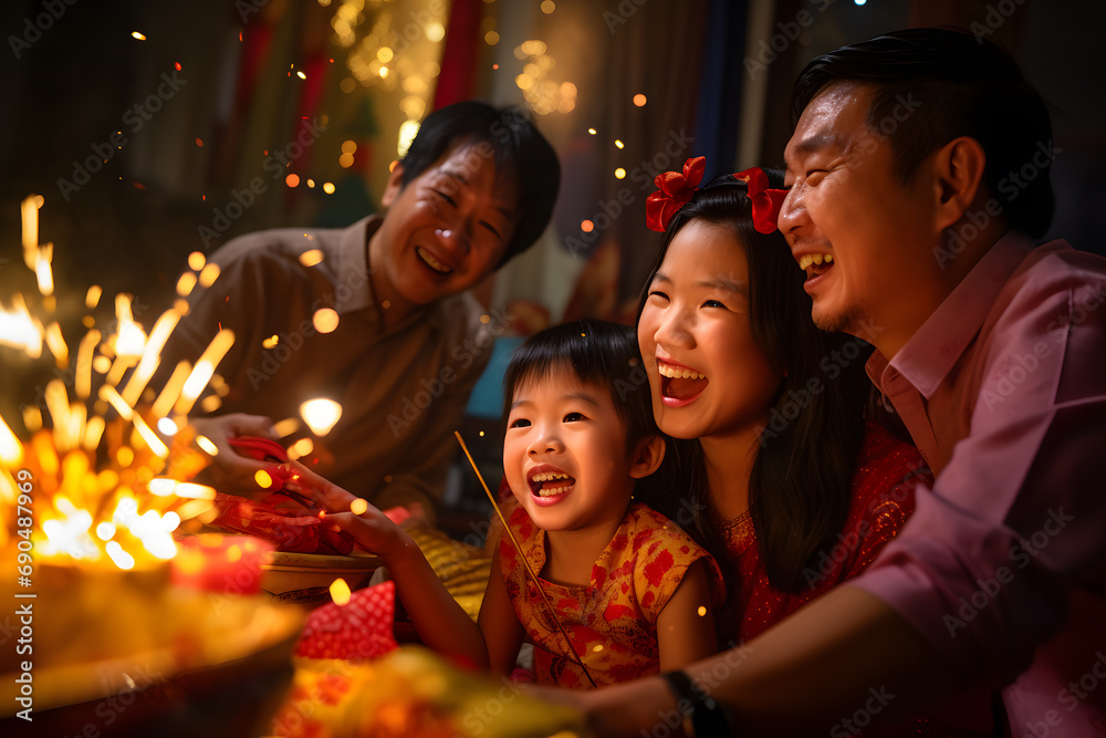 Fototapeta premium Chinese family celebrating Chinese new year. Christmas concept.