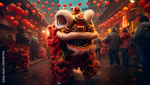 Chinese lion and dragon costumes for New Year celebrations