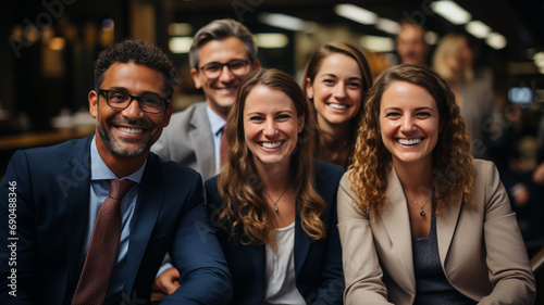 Smiling team of diverse businesspeople standing together in an office