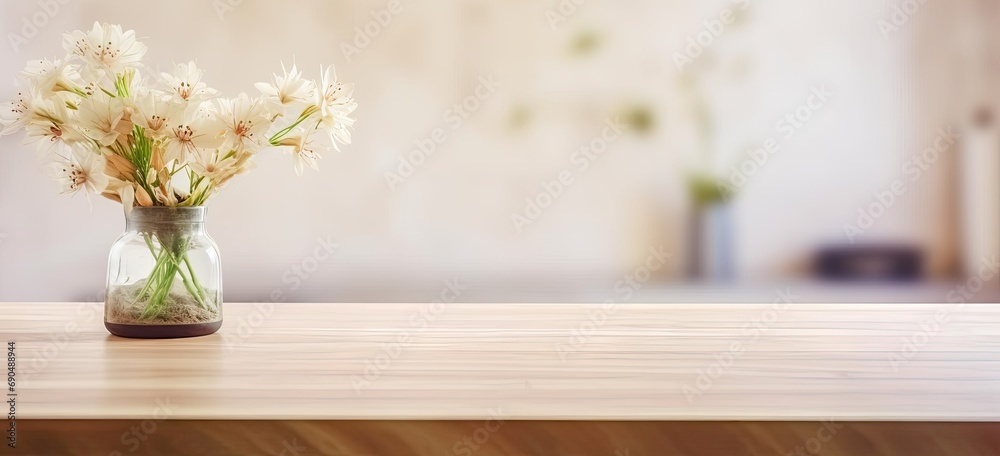 Modern wooden table with empty display space. Abstract and elegant background ideal for showcasing products or creating minimalist atmosphere in any interior setting