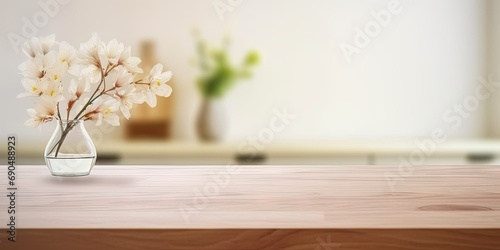 Modern wooden table with empty display space. Abstract and elegant background ideal for showcasing products or creating minimalist atmosphere in any interior setting