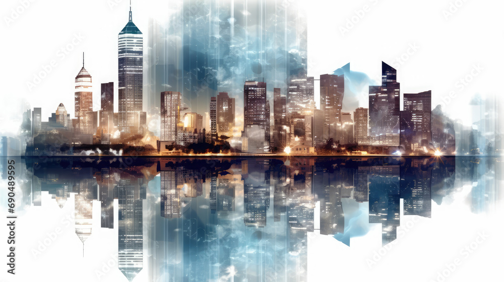 Obraz premium Illuminated cityscape on a transparent background, AI Generated