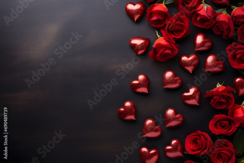 valentines day background, social media background for vday, full of romance cards with love, red rose and candles © fadi