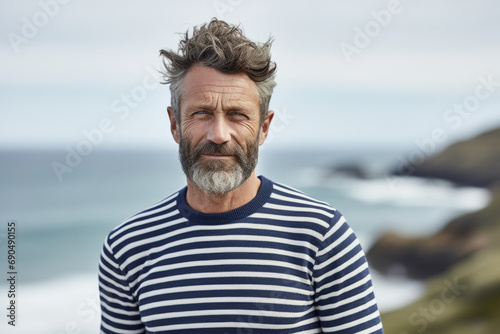 Portrait of a mature French man wearing a striped sailor sweater photo