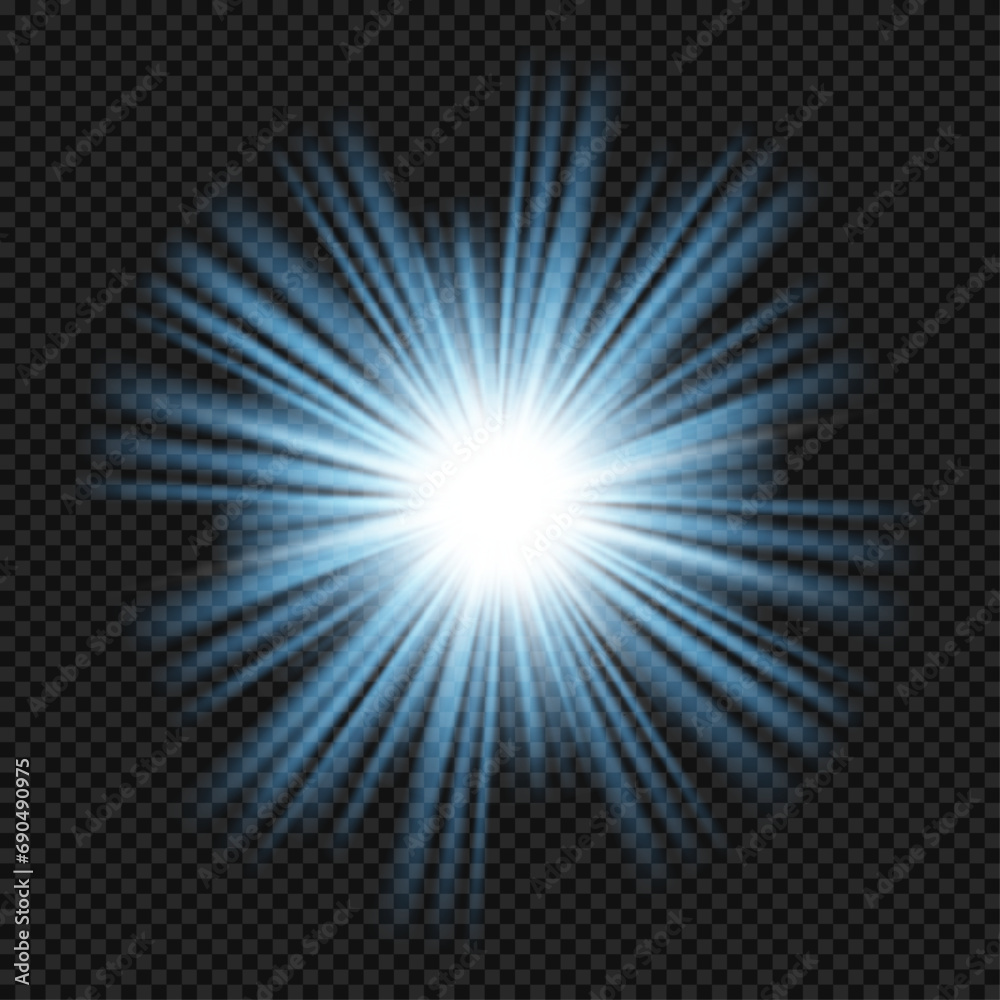 Vector blue glowing light burst glow bright star violet sun rays light effect flare of sunshine