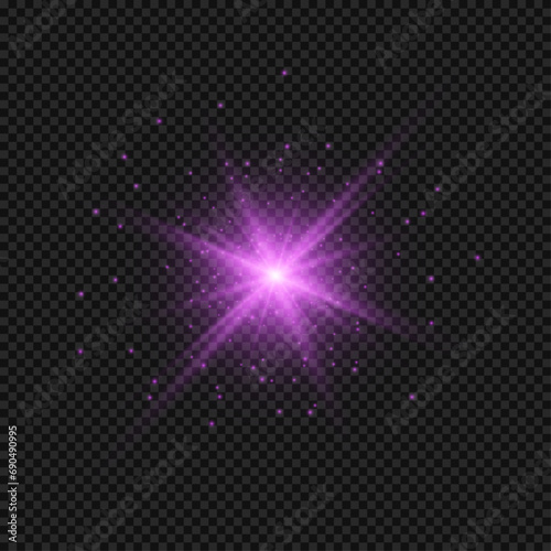 Vector purple glowing light flare burst explosion on transparent background