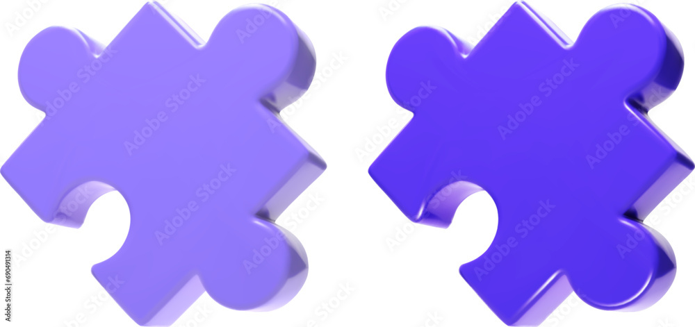 Obraz premium Purple puzzle parts or Jigsaw pieces set. Matching isometric objects as community or business strategy elements to connect together.