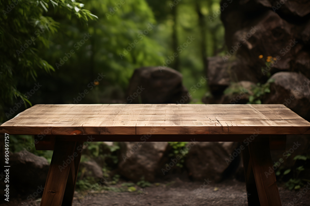 Naklejka premium Wooden table in natural background
