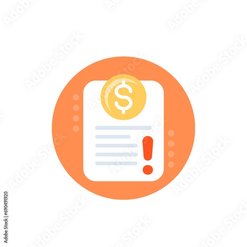 Invoice payment error icon, flat vector