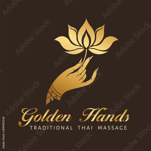 A Hand Holding a Lotus in Thai Art Style, Logo Design