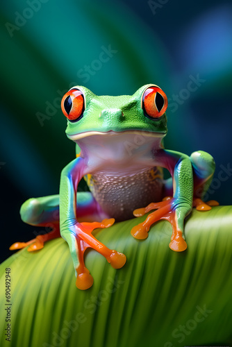 Red Eyed Tree Frog Sitting On A Leaf wood
