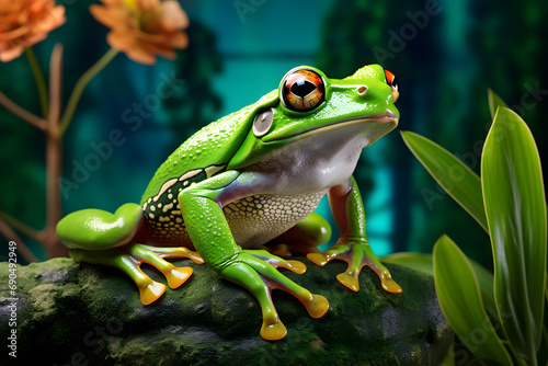 Red Eyed Tree Frog Sitting On A Leaf wood