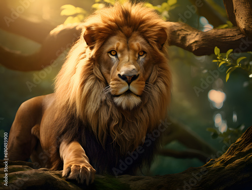 lion in the forest background