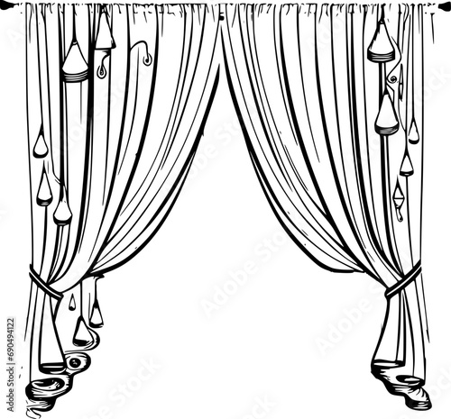 Living Curtains Vintage Outline Icon In Hand-drawn Style