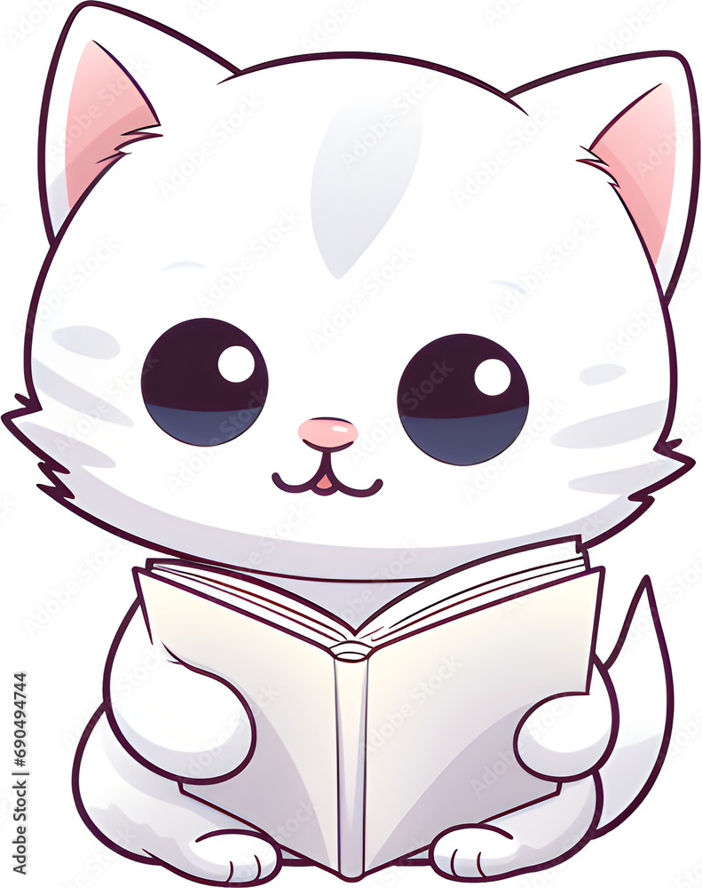 Fototapeta premium Reading cat, book, reading, studying, cat, animal