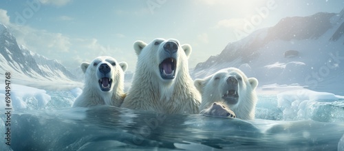 Humorous scene in Arctic nature with polar bears.